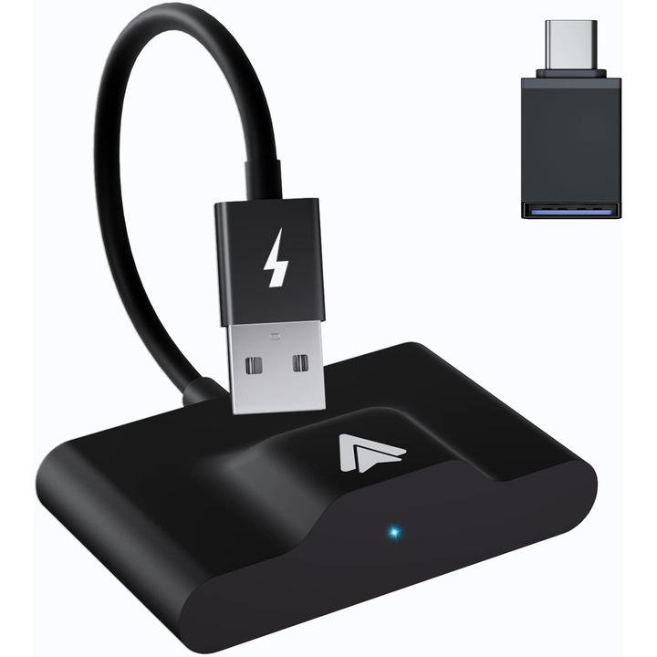 Modulator Android Auto Wireless HASEPE, Smart USB car play, reconectare automata, compatibil USB normal sau USB tip C, multifunctional, negru