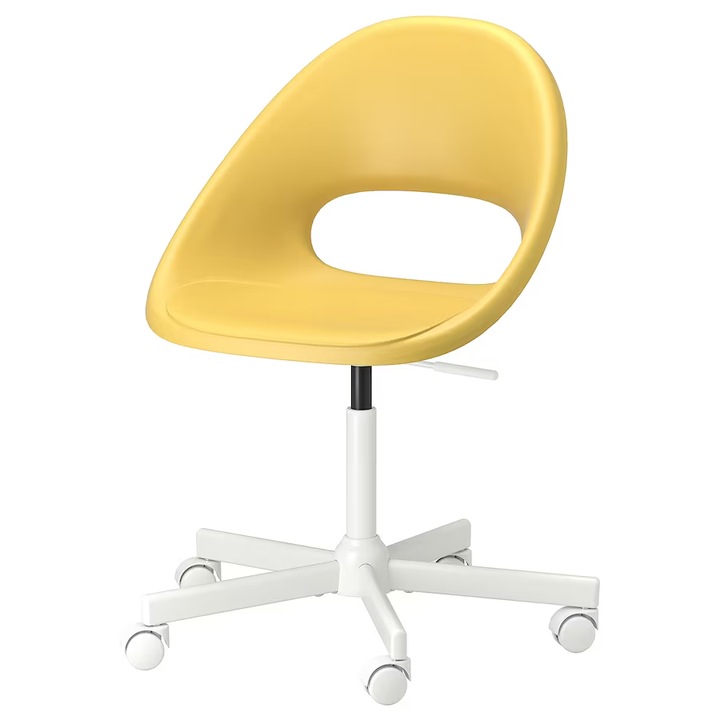 Въртящ се офис стол от стомана и пластмаса, Жълт/бял