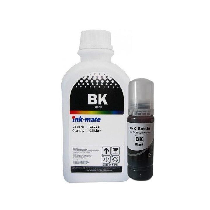 Set Flacon Cerneala InkMate Compatibil Epson (103) 1x500ml Negru, 1x70ml Negru cu picurator