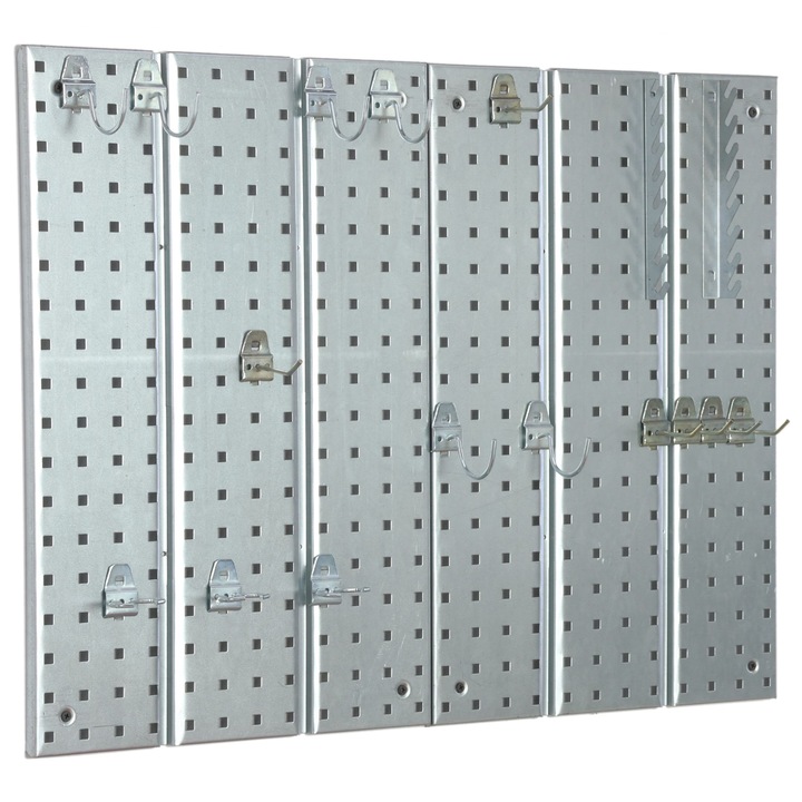 BOTLE Fali rendszerező panel, szerszámokhoz, Acél, 16 horog, Szürke