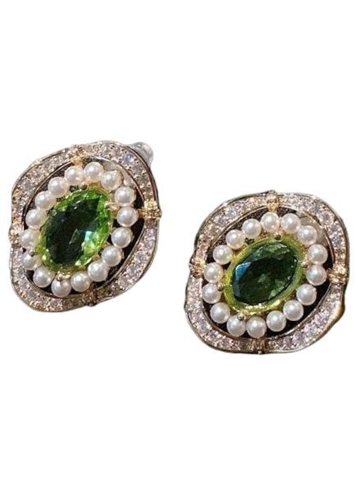 Cercei dama, OriginOriental, Model Oval, Zirconiu, Verde