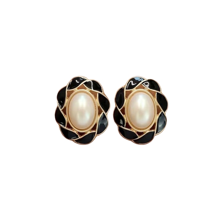 Cercei dama, OriginOriental, Perle sintetice, Negru/Alb