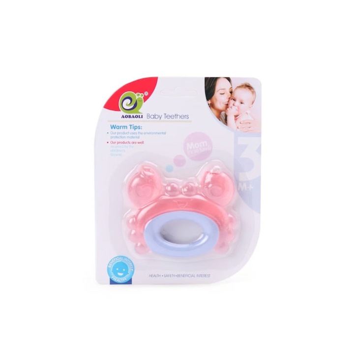 BabyTeeth Doty.ro® fogzási gyűrűs játék, rák alakú, 3 hónapos+, rózsaszín/kék, minőségi anyagok