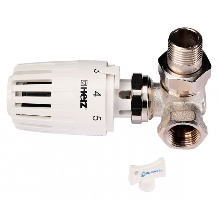 Set termostatic Herz, format din robinet cu ventil termostatic model in 3 axe "AB", FI, M28x1, 5-1/2'' si cap termostatic Project