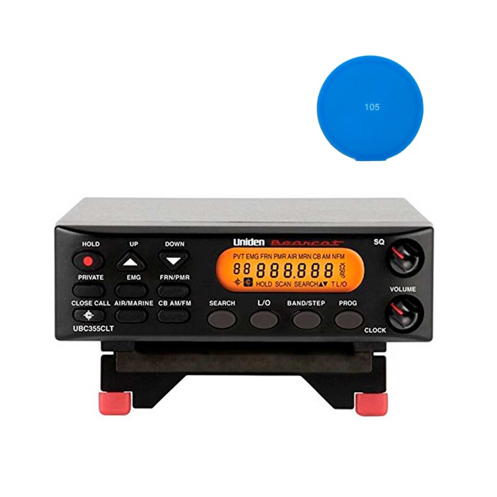 Настолен радио скенер Uniden UBC355CLT, HF, UHF, VHF, AM-FM, 12V, с включена синя лепяща подложка