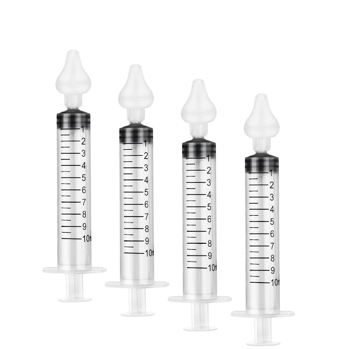 Set 4 Aspiratoare nazale, JENUOS®, dispozitiv curatare sinusuri si decongestie nazala, 10ml, Transparent/Alb