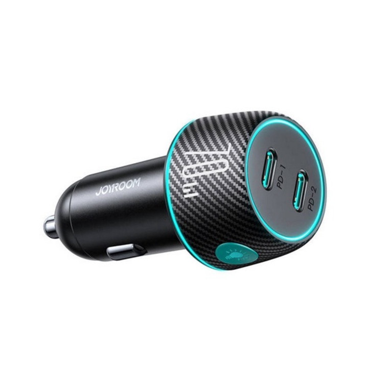 Xiaomi Redmi Pad SE / TCL 406s / Nokia T21 Wi-Fi Joyroom autós töltő 2 type-c aljzat (5v / 3a, 70w, pd gyorstöltés támogatás, karbon minta, led jelzés) fekete