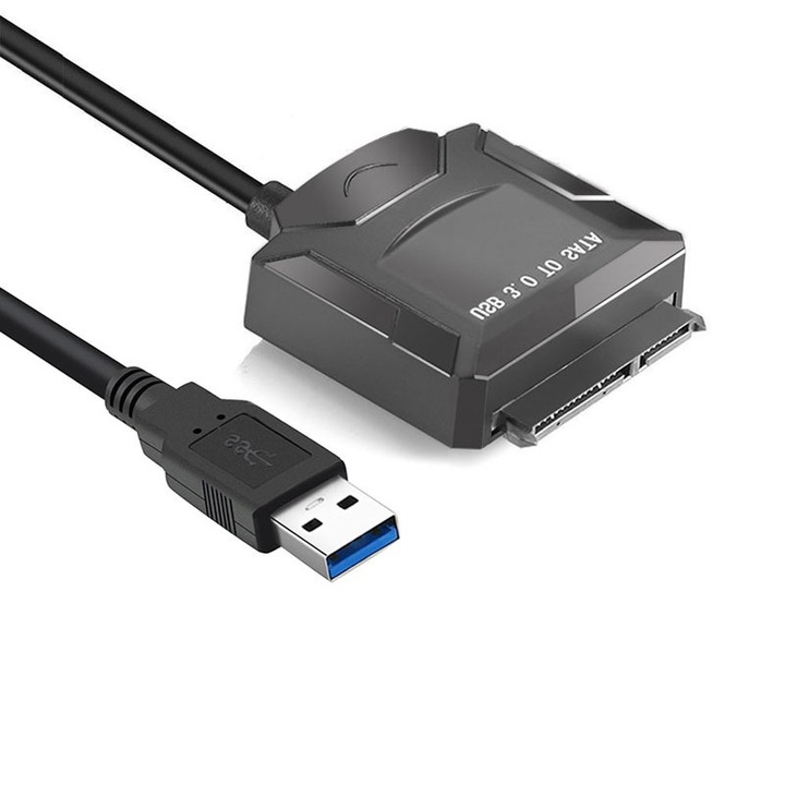 Адаптер USB 3.0 към SATA, JENUOS®, plug and play, съвместим 2,5/3,5 инча HDD/SSD, черен