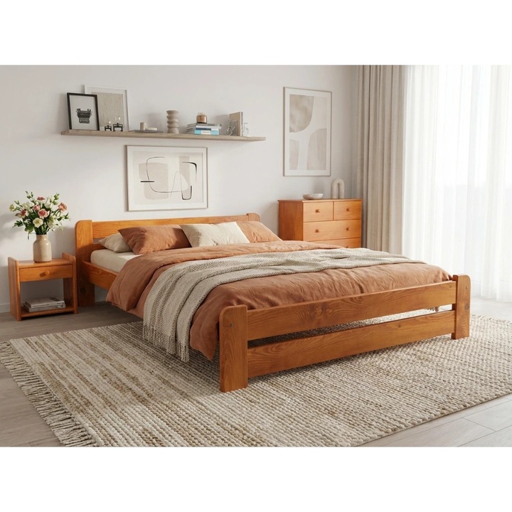 Pat dublu din lemn masiv, 160x200 cm, Arin