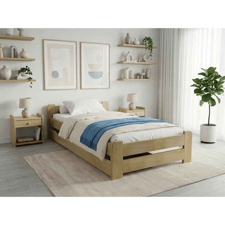 Pat Textilomanie Emily 80x200 cm, pin, cu saltele Somnia 17 cm, Fara lamele