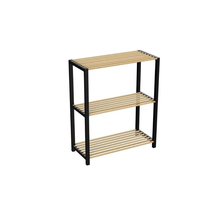 Raft universal, etajera 3 polite, lemn si plastic, 78x65x29 cm