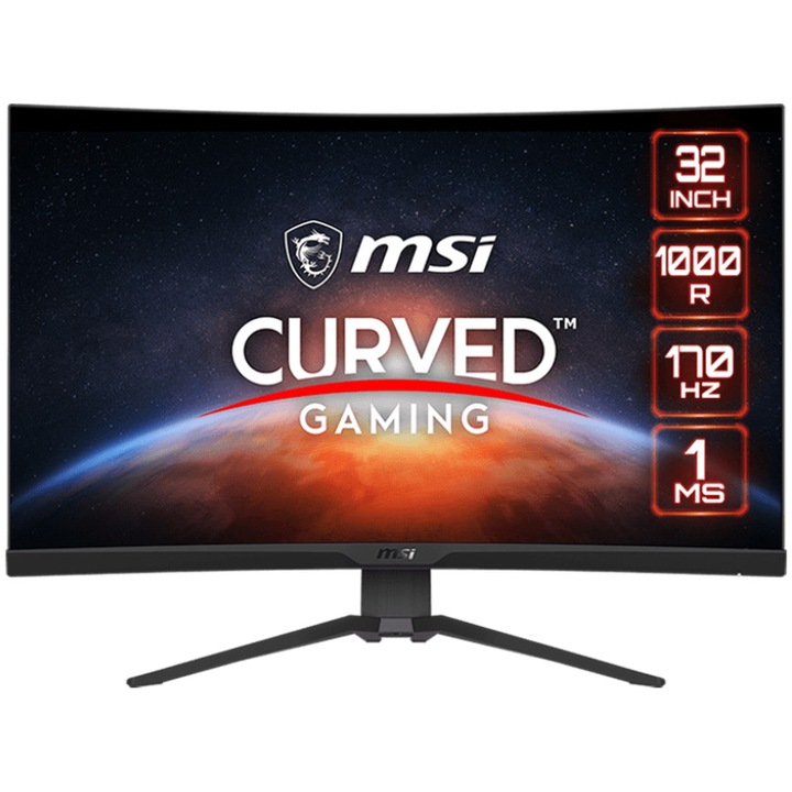 MSI G322CQP LED gaming monitor, 31,5" VA, WQHD, ívelt 1000R, 170 Hz, DisplayPort & 2 HDMI, 1 ms, Night Vision, Pivot, fekete