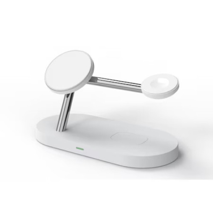 CLASStitude univerzális töltőállomás, gyors vezeték nélküli töltés, MagSafe, kompatibilis iOS, Android, Smart Watch, AirPods, 15 W, USB-C kábel, Fehér