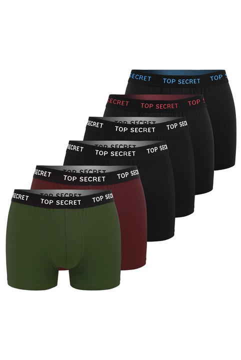 Set 6 Boxeri Barbati, Top Secret, BM904, Bumbac, Multicolor, Rosu/Verde/Negru