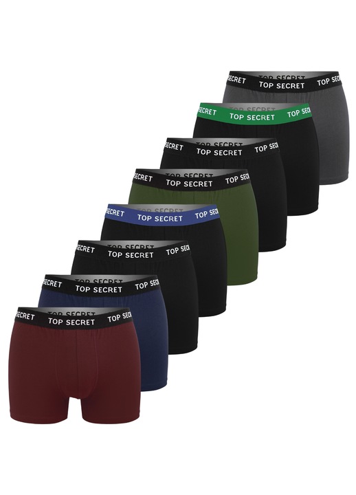 Set 8 Boxeri Barbati, Top Secret, Bumbac, Multicolor, Rosu/Negru/BLUE