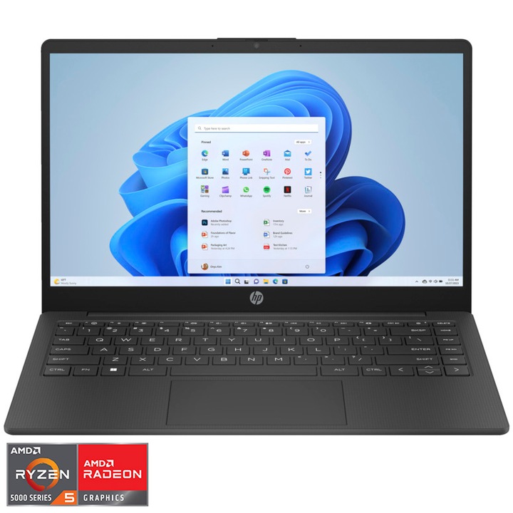Laptop HP 14-em0008nq cu procesor AMD Ryzen™ 5 7520U pana la 4.3 GHz, 14", Full HD, 8GB DDR5, 256GB SSD, AMD Radeon™ Graphics, Windows 11 Home, Smoky Black