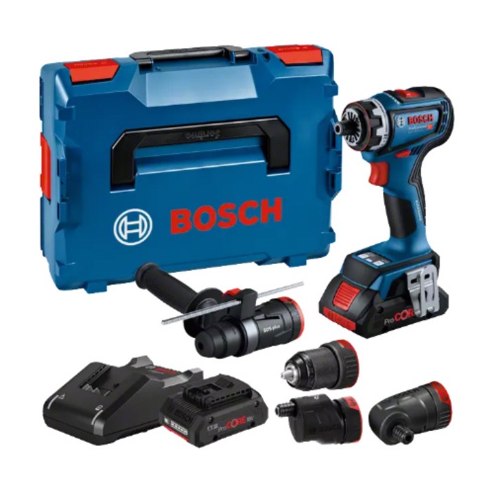 Bosch Professional GSR 18V-90 FC akkus fúró/csavarhúzó, 18 V, 2100 RPM, 36,64 Nm, 12 mm maximális csavarátmérő, tokmány adapter, szögadapter, L-Boxx doboz, L-Boxx betét, akkumulátor/töltő nélkül