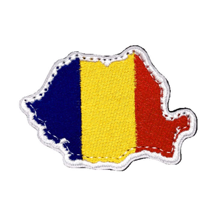Petic textil cu scai Harta Romaniei in culorile tricolore cu scai 8x5.5 cm