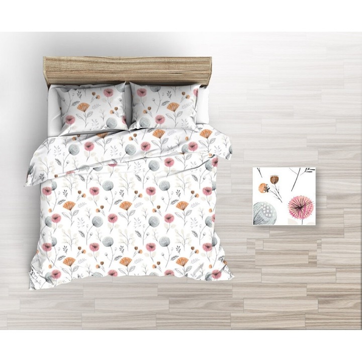 Lenjerie de pat, FAN, 160x200 cm, Alb/Gri/Portocaliu
