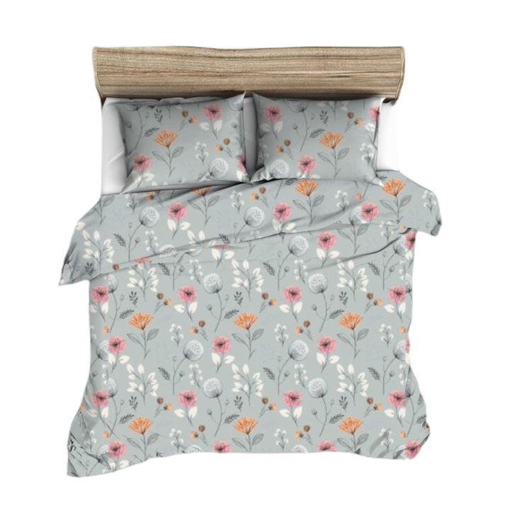 Lenjerie de pat, FAN, bumbac, 160x200 cm, Multicolor, doua fete de perna 70 x 80 cm