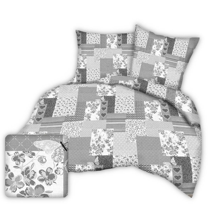 Lenjerie de pat, FAN, 160x200 cm, Bumbac, Gri/Alb