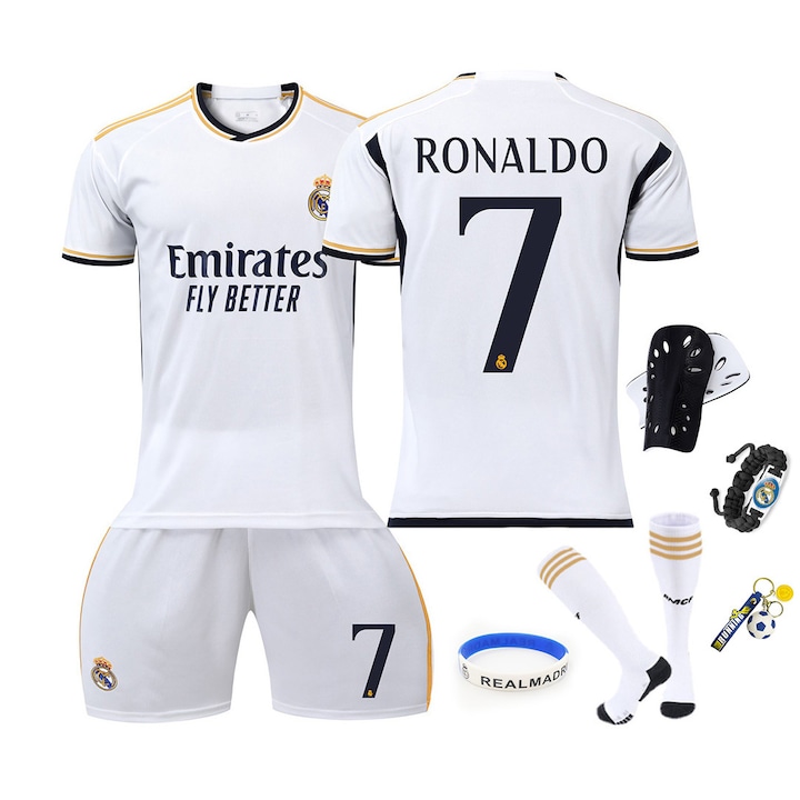 Детски спортен екип, Модел Real Madrid Ronaldo, Полиестер, Бял, Бял