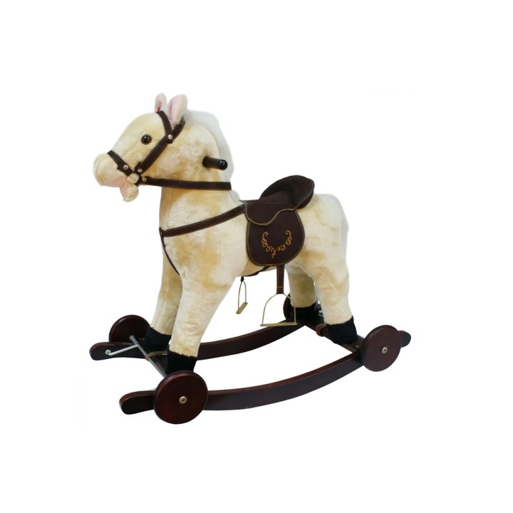 Balansoar tip Calut cu sunete si roti Infinity, Bej, 74x37x64 cm