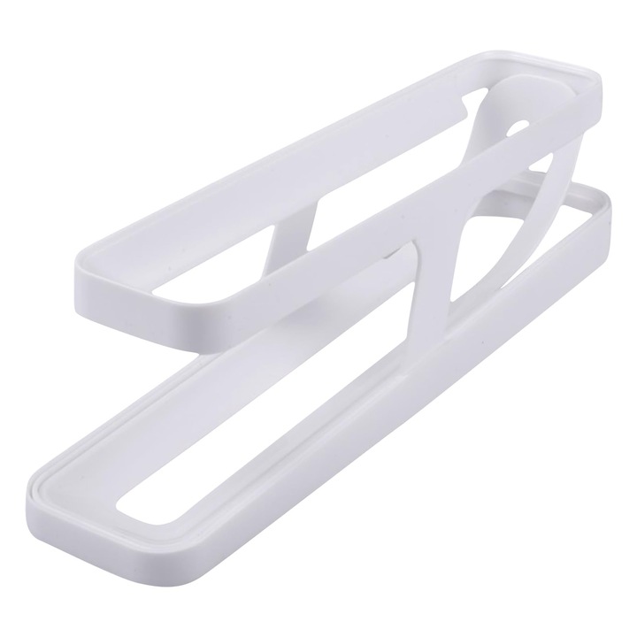 Suport pentru depozitare oua cu role, 2 nivele, poate gazdui 14 oua, cu economie de spatiu, potrivit pentru frigider de bucatarie alb, 34x7 x 4,5 cm