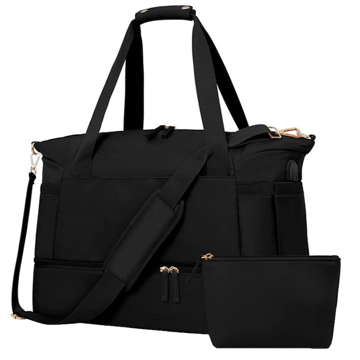 Пътна чанта, Vaxiuja, полиестер, 47 x 22 x 24 см, черна