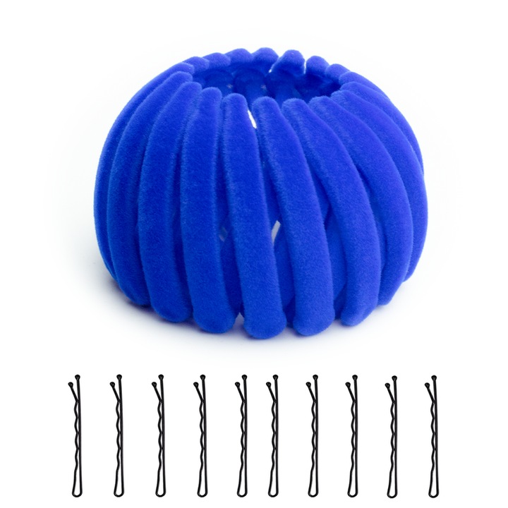 11 db-os hajcsat készlet, gyors hajkötésre alkalmas, pelyhes anyagú, Kék