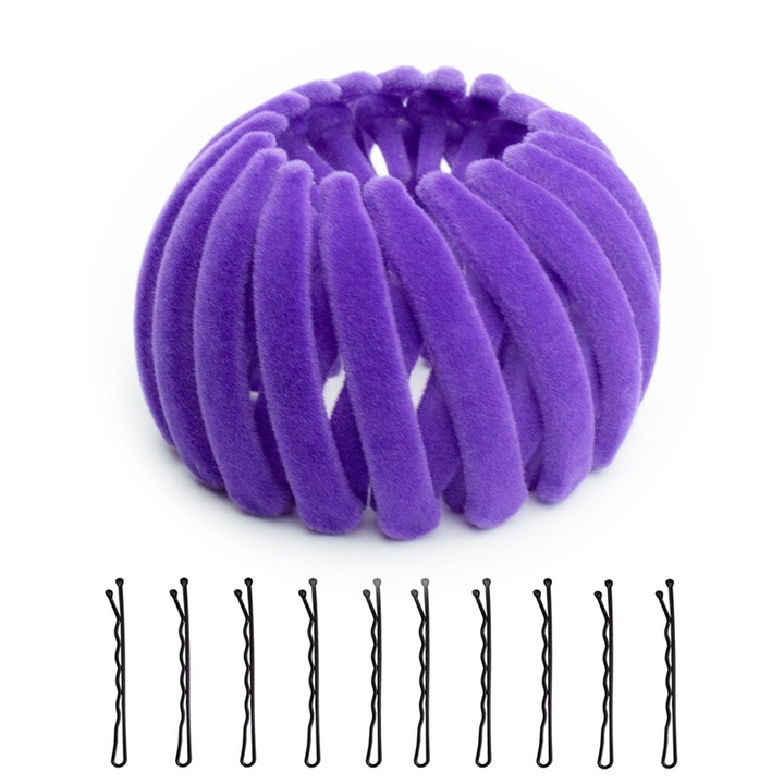 11 db-os hajcsat készlet, gyors hajkötésre alkalmas, bolyhos anyag, Lila