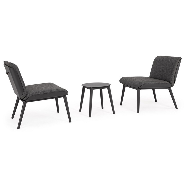 Set 2 fotolii si masuta gri antracit Isabela 70x59x77 cm, 40x40x40 cm