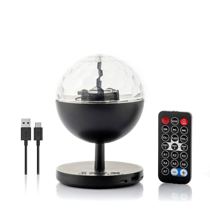 Lampa LED tip Proiector joc de lumini, cu difuzor Bluetooth si telecomanda, reincarcabil USB, negru, 800 mAh