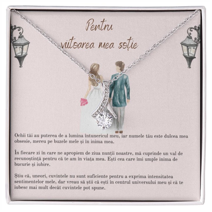 Set Cadou Pentru Sotie, Colier Argint 925 Cu Pandant Tempting Beauty Cu Aur Alb 14K, JOYSTOS, Si Card Foto Cu Mesaj Pentru Viitoarea Sotie "Ochii Tai Au Puterea De A Lumina Intunericul Meu"