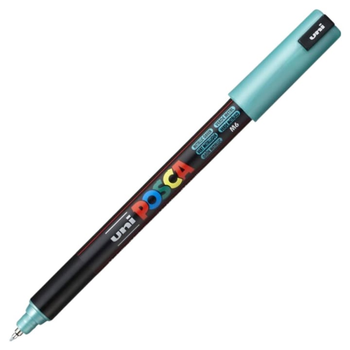 Маркер UNI PC-1MR Posca, 0.7 мм, фин метален връх, зелен металик