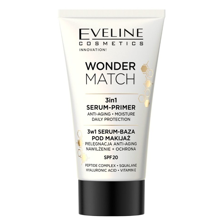 Праймър за грим, Eveline, Wonder match, За лице, 3в1, SPF 20, 30 мл