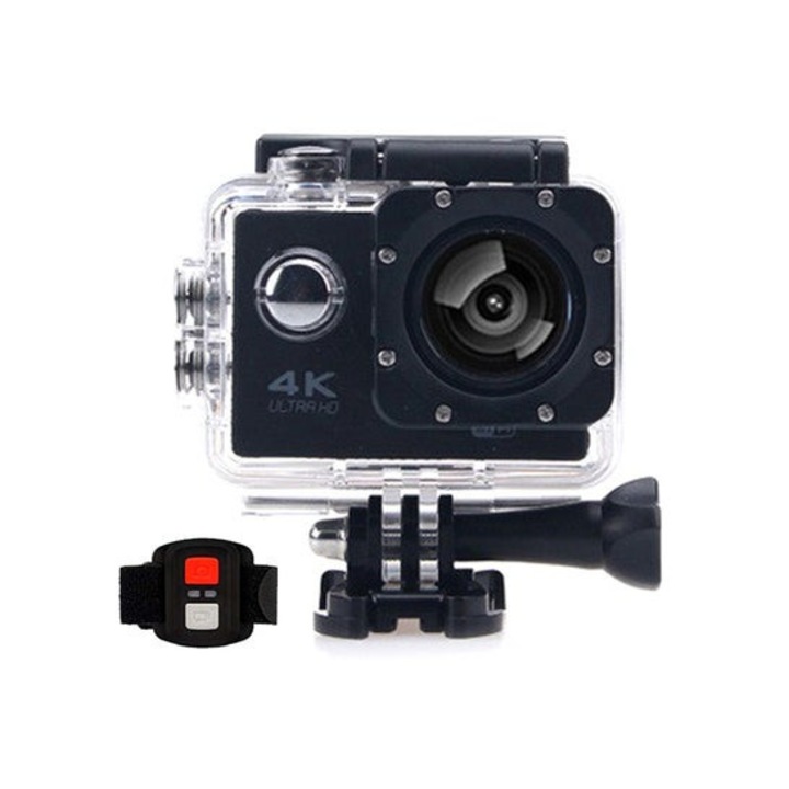 Camera video sport WIFI 4K Ultra HD 16MP cu telecomanda tip bratara 4K@30FPS, 1080p@60FPS, 720p@120FPS, Wi-Fi, Carcasa Waterproof, unghi de 170 de grade, Negru