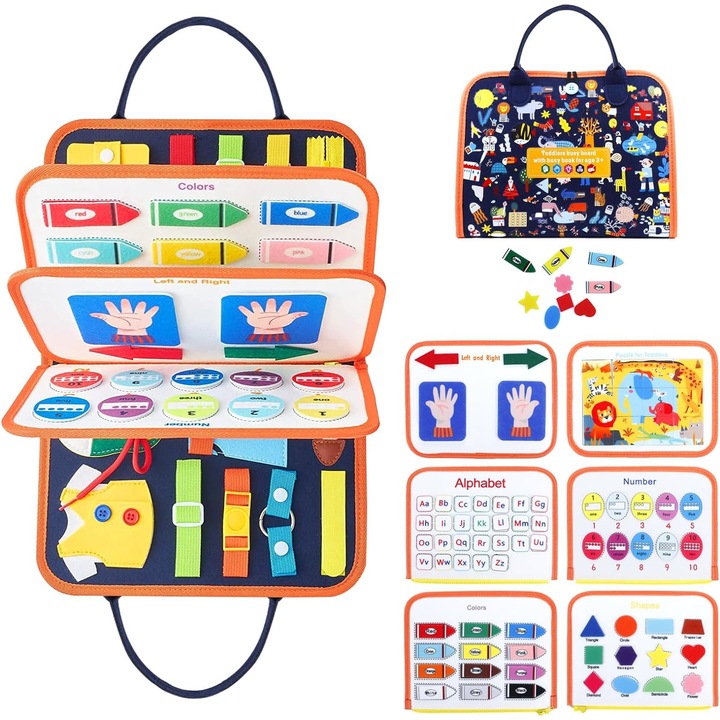 Montessori szenzoros játék a finommotorika fejlesztésére, kisgyerekes könyves táska utazás közben, autóban, repülőn, 1, 2, 3, 4, 5, 6 éves fiúk és lányok számára