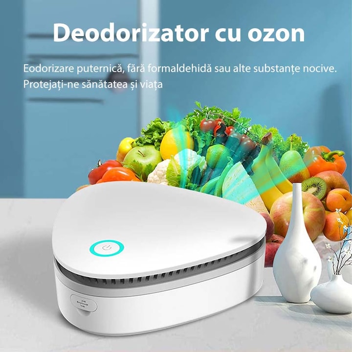 Purificator pentru frigider, ozon (O3), USB,1800mAh,3 Moduri functionare, Reutilizabil, Alb