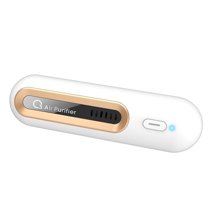 Purificator pentru frigider, ozon (O3), USB, 800mAh, 2 Moduri functionare, Reutilizabil, Alb / Auriu