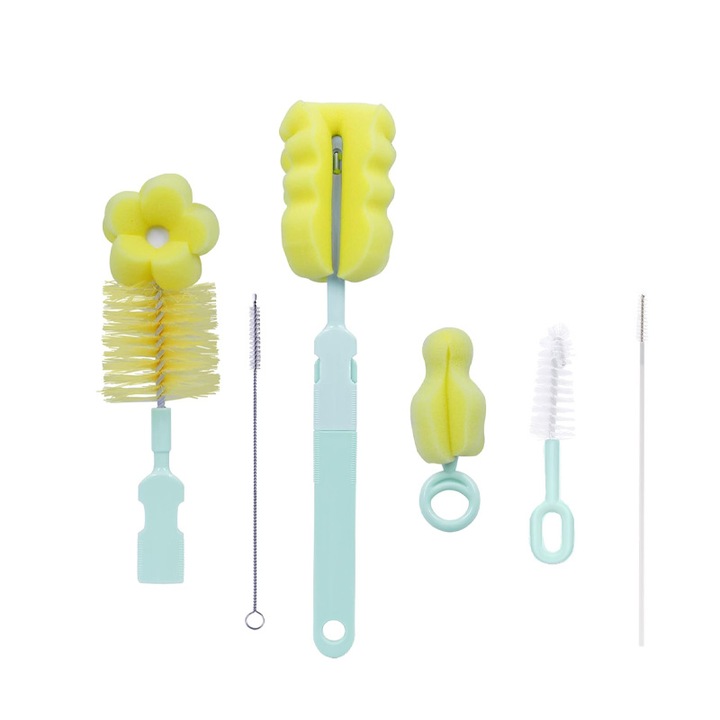 Set 6 perii pentru sticle, Senmase®, Nylon/Inox, 158 x 373mm, Verde/Galben