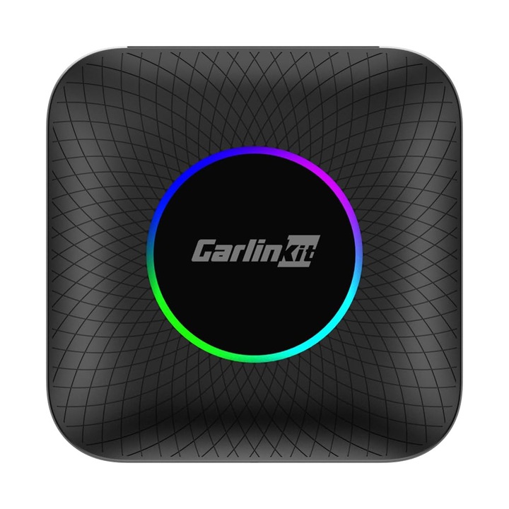 Adaptor wireless, Carlinkit, Tbox LED, Compatibil cu Bluetooth/WiFi, Android 13.0 - 4G/64G Wireless Apple Carplay Android Auto / SIM SD card, Negru