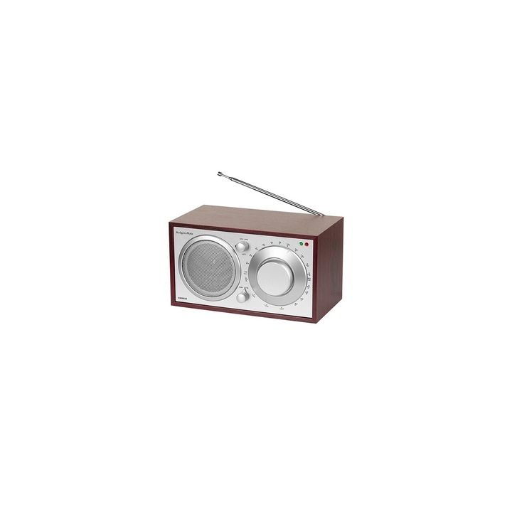 Kruger&Matz Hordozható AM/FM rádió, Analóg tuning, Fadoboz, Retro dizájn, AUX bemenet