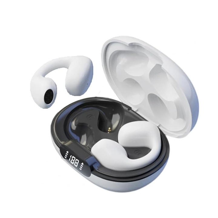 Безжични слушалки ZEEVOS, bluetooth 5.3, спортен модел щипка на ухото, сензорно управление, HD звук, пространствено насочено предаване без загуба на звук, устойчивост на влага, дълга автономност, универсална съвместимост