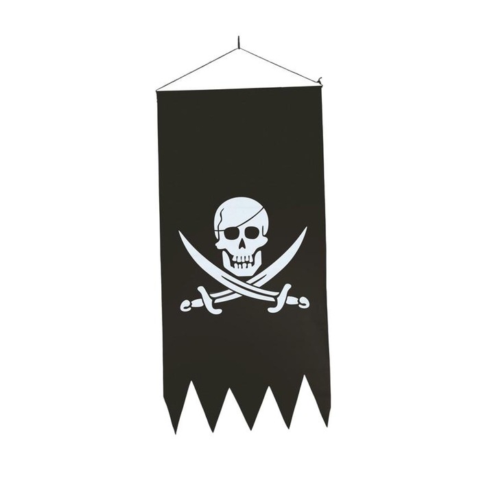 Steag pirat, Fiestas Guirca, 43 x 86 cm, Negru/Alb