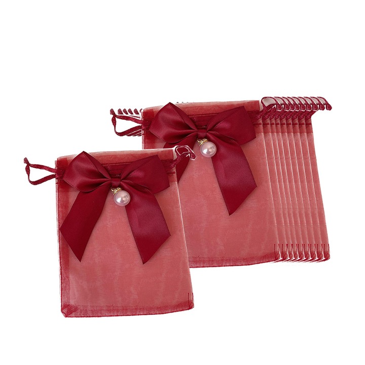 Set 10 saculeti cadouri, Senmase®, Stofa, 10×15cm, Visiniu