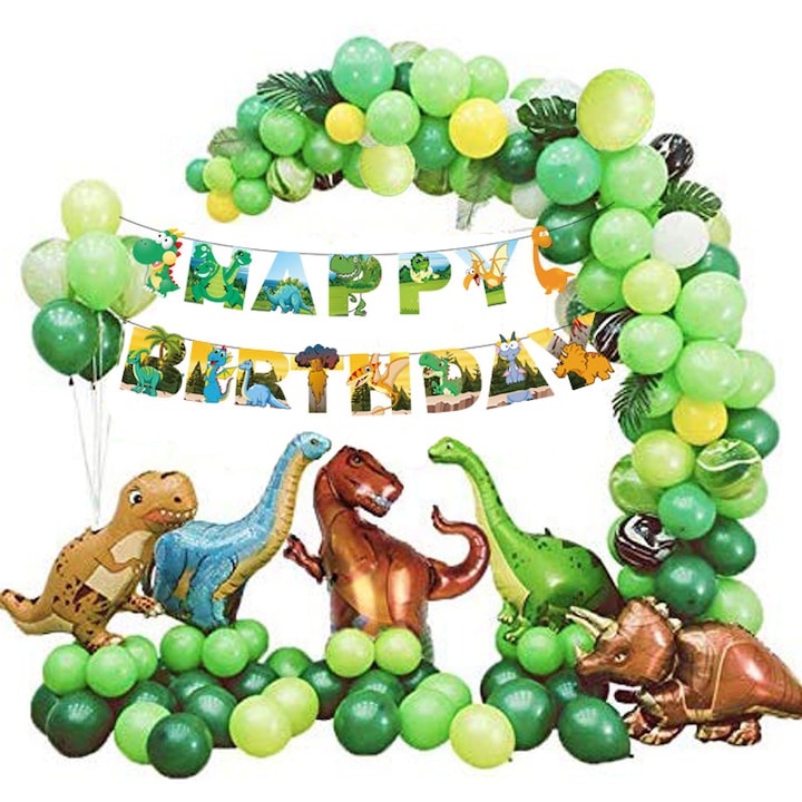 Комплект балони и украса за рожден ден за деца, Xinxu, с динозаври, животни, гирлянд за честит рожден ден, многоцветен