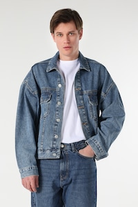 COLIN'S, Jacheta de denim cu maneci cazute, Albastru inchis, L