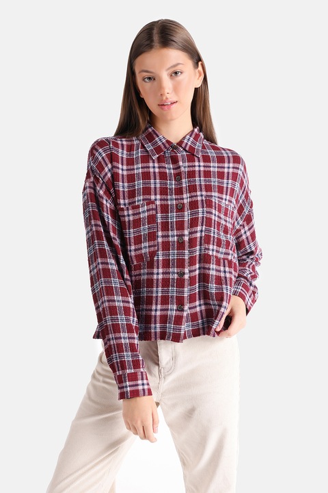 COLIN'S, Camasa cu model in carouri si buzunare pe piept, Alb/Rosu inchis