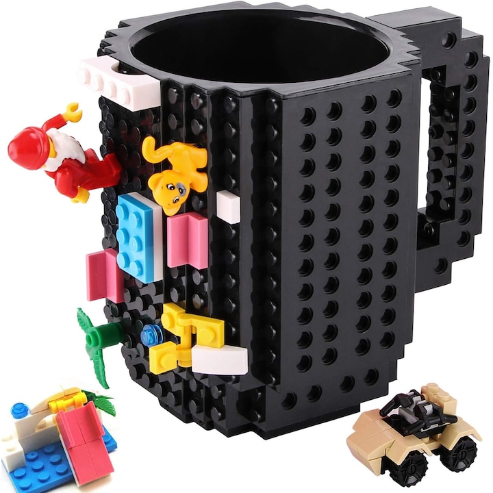 Cana neagra design LEGO, 350 ml, din PVC, Creativa, Moderna